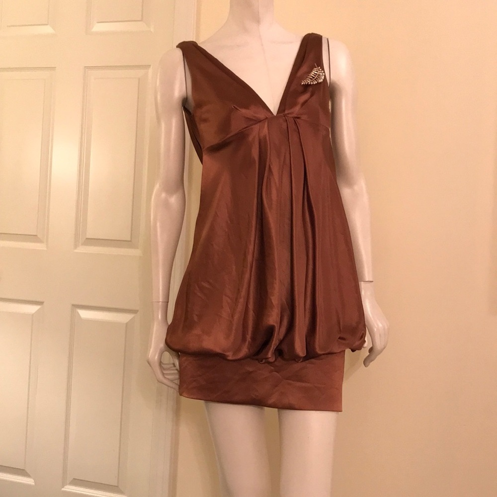 Satin Dress by ABS Allen Schwartz Size 2 V neck draped back Taupe